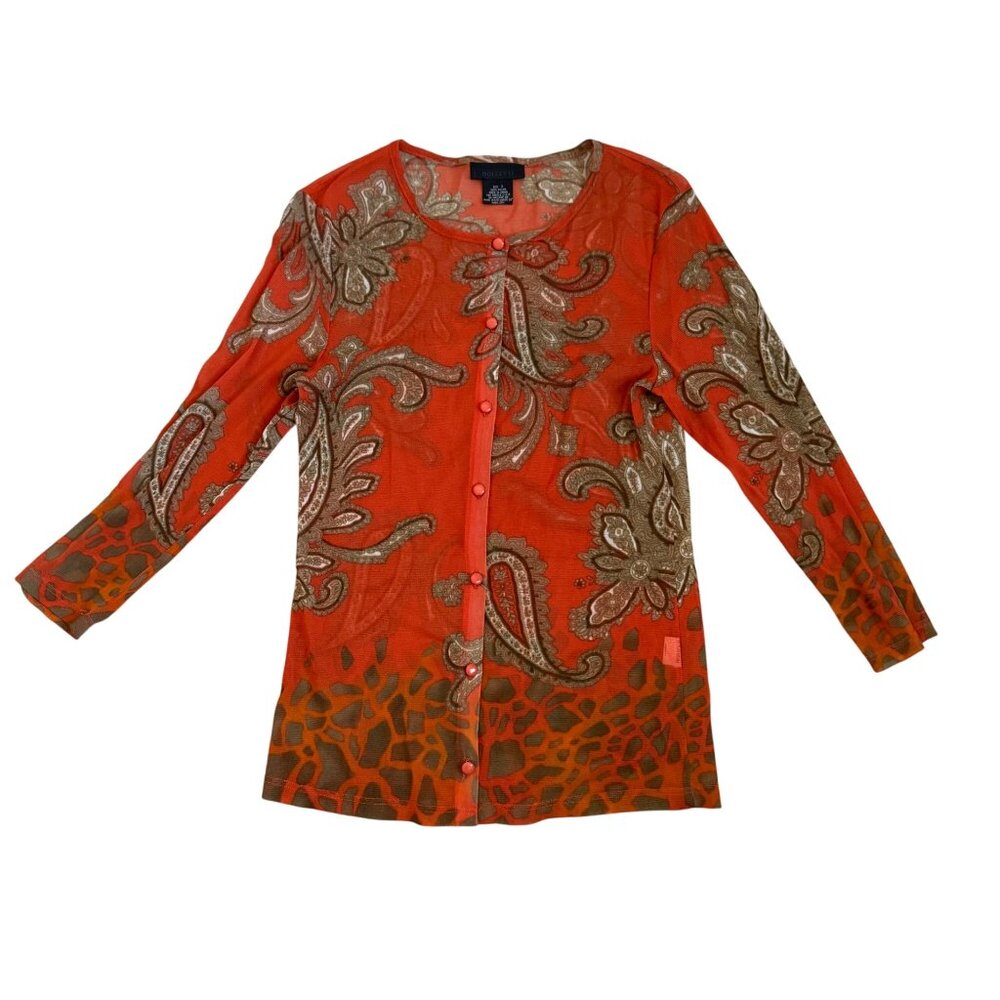 Vintage Dolcetti Womens Paisley Print Sheer Button-Up Top Size S Y2K